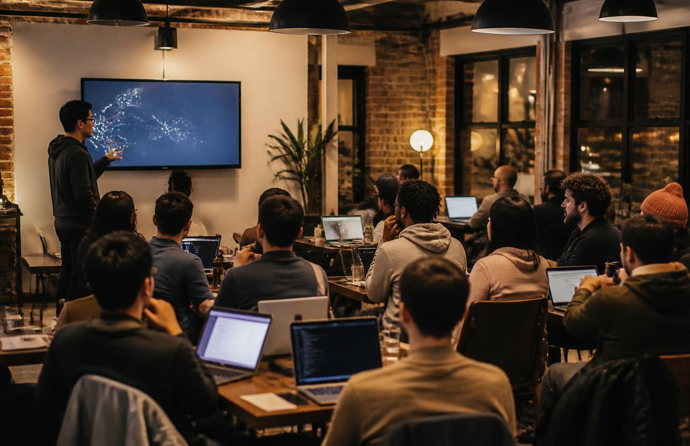 Developers building agents together at a city chapter workshop