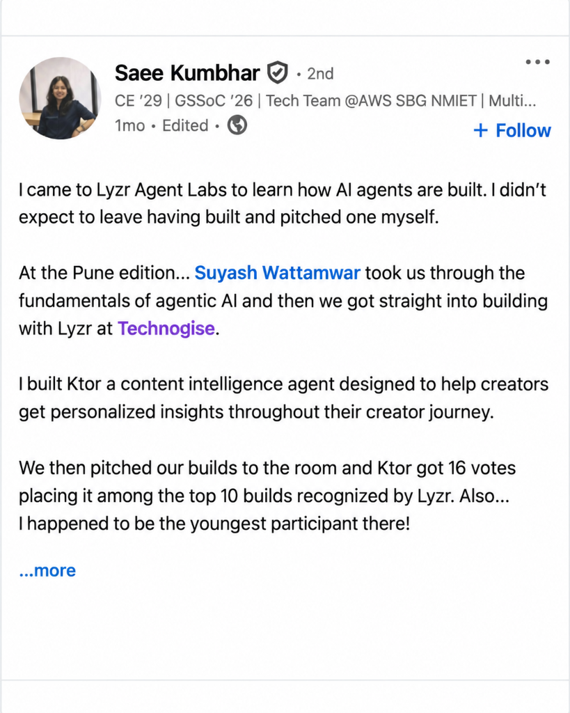 Saee Kumbhar - Lyzr Agent Labs
